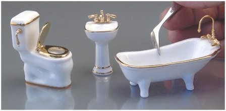 Half Inch Scale White Porcelain Bathroom Set